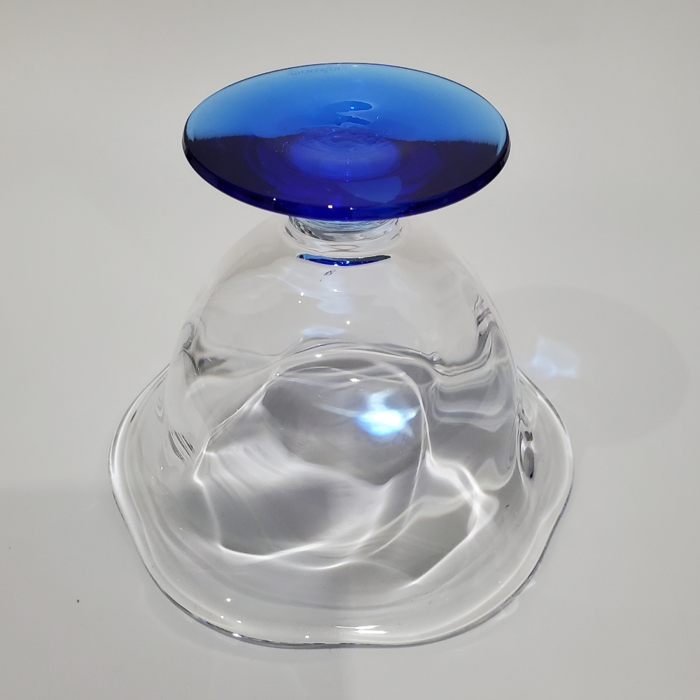 Orrefors Crystal Clear Bowl & Blue Pedestal Base - Picture 7 of 13
